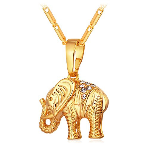 Lucky Elephant Pendant 18k Gold Plated Rhinestone Animal Amulet Necklace Lucky Elephant Pendant 18k Gold Plated Rhinestone Animal Amulet Necklace