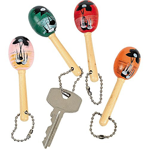 Mini Wooden Maraca Key Chains 1 dz