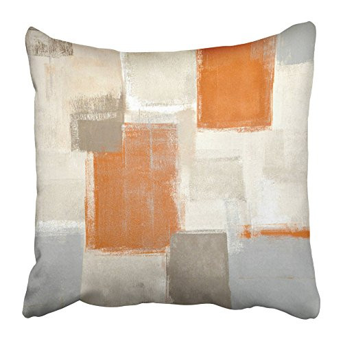 Emvency Decorative Throw Pillow Covers Cases Gray Contemporary Beige and Orange Abstract Painting Brown White Blocks Gallery Grey Interior Lines 20X20 Inches Pillowcases Case Cover Cushion Two Sided
