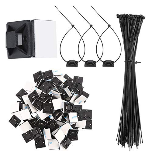 CREPUSCOLO 200Pcs Zip Tie Adhesive Mounts Self Adhesive Cable Tie Base Holders with Multi-Purpose Cable Tie for Home and OfficeBlack