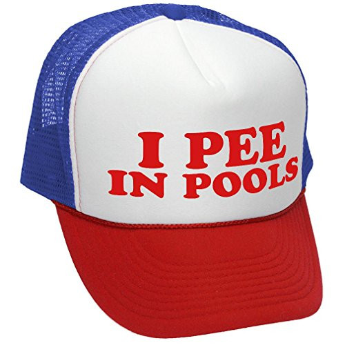 I Pee in Pools Funny Dare Gag Gift Joke - Adult Trucker Cap Hat, RWB I Pee in Pools Funny Dare Gag Gift Joke - Adult Trucker Cap Hat, RWB
