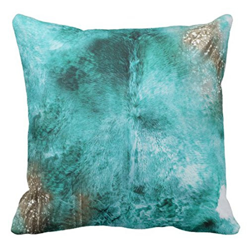 Emvency Throw Pillow Cover Turquoise Brown and White Exotic Cowhide Print Decorative Pillow Case Tribal Home Decor Square 18x18 Inch Cushion Pillowcase