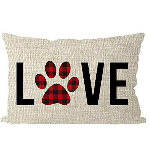 ITFRO Thanksgiving with Love Words Red and Black Buffalo Plaids Checks Lumbar Burlap Pillow Case Cushion Cover for Sofa Bedroom Decorative Rectangle 12x20 Inches