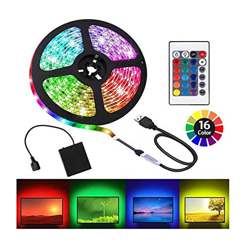 Battery Powered Led Strip Lights, USB LED Strip Lights 5050 2M/6.6FT, Flexible Color Changing RGB LED Light Strip, 60 LEDs 5V Battery-Powered with IR Controller