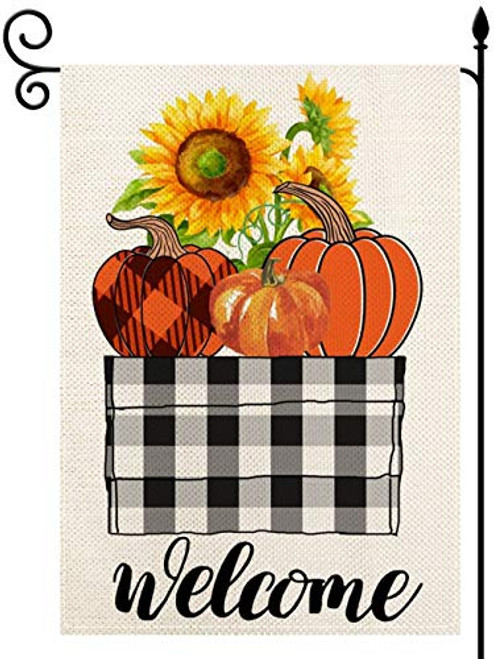 YaoChong Welcome Harvest Pumpkin and Sunflower Garden Flag Vertical Double Sized 12.5 x 18 Inch,Black White Buffalo Check Plaid Seasonal Farmhouse Summer Autumn Fall Holiday Burlap Yard Outdoor Decor YaoChong Welcome Harvest Pumpkin and Sunflower Garden Flag Vertical Double Sized 12.5 x 18 Inch,Black White Buffalo Check Plaid Seasonal Farmhouse Summer Autumn Fall Holiday Burlap Yard Outdoor Decor
