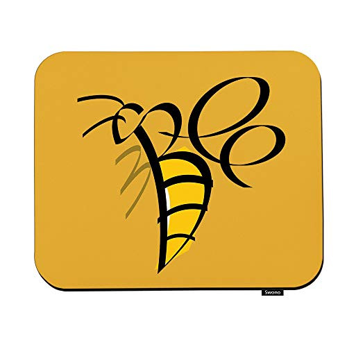 Swono Bee Logo Mouse Pads Bee Colored Calligraphic Design Mouse Pad for Laptop Funny Non-Slip Gaming Mouse Pad for Office Home Travel Mouse Mat 7.9inch X9.5inch