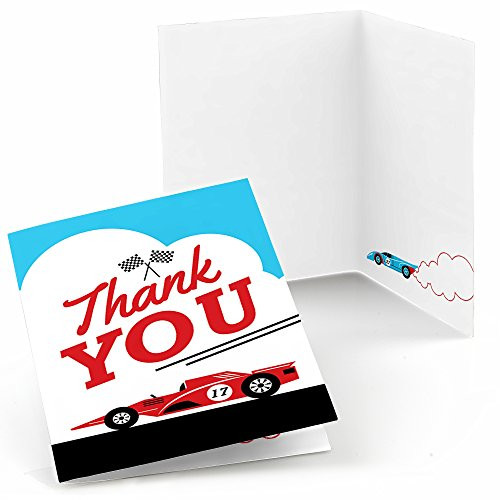 Big Dot of Happiness Lets Go Racing - Racecar - Baby Shower or Race Car Birthday Party Thank You Cards 8 Count