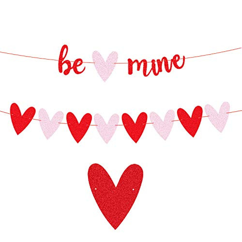 CAVLA Red Glittery Be Mine Banner and Pink and Red Glittery Heart Banner Valentine's Day Banner Garland Valentine's Day Decorations Party Decor for Wedding Anniversary Engagement Party Supplies CAVLA Red Glittery Be Mine Banner and Pink and Red Glittery Heart Banner Valentine's Day Banner Garland Valentine's Day Decorations Party Decor for Wedding Anniversary Engagement Party Supplies