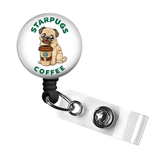 Dog Coffee Retractable Badge Reel?Nurse ID Badge Holder with Alligator Clip,24 inch Nylon Cord,Decorative Name Badge Holder