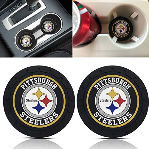 GALLOP 2pcs Auto Cup Holder Coasters with Steeler Logo,2.75-Inch Diameter Car Interior Accessories Durable Non Slip Silicone Logo Cup Mat for All Vehicles.