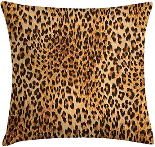 Animal Print Throw Pillow Cushion Cover, Wild Animal Leopard Skin Pattern Wildlife Nature Inspired Modern Illustration, Decorative Square Accent Pillow Case, 18X18, Sand Brown