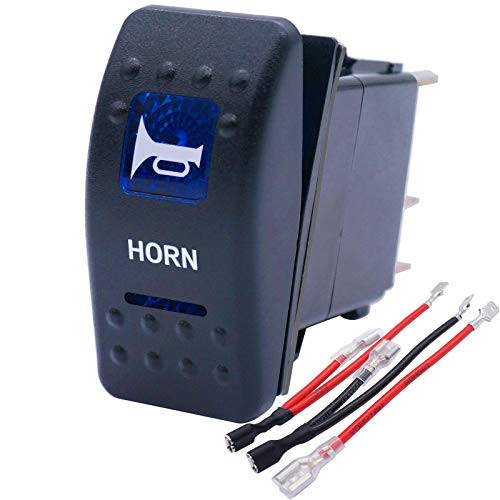 Twidec/Momentary Horn Rocker Toggle Switch SPST 5 Pin 20A 12V 24VDC ON OFF Blue LED Light Push Button Switch Bar Car With Jumper Wires Set A11625B-BU-X