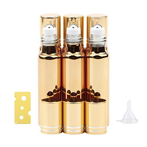Roller Bottles for Essential Oils  6 Pack 10ml Glass Empty Refillable Gold Bottles with Stainless Steel Roller Ball for DIY Perfume Aromatherapy, Essential Oil, Serums, Fragrance.