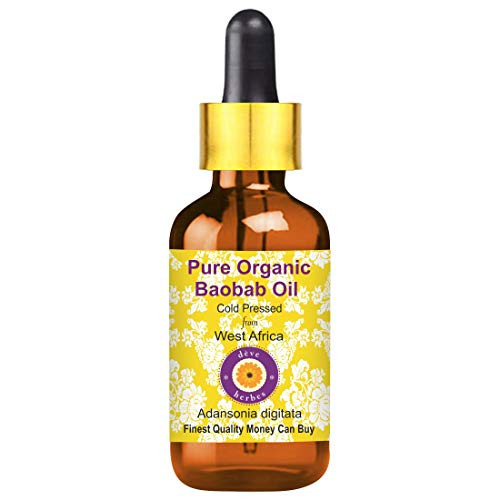 Deve Herbes Pure Organic Baobab Oil Adansonia digitata with Glass Dropper 100 percent Natural Therapeutic Grade Cold Pressed 10ml 0.33 oz