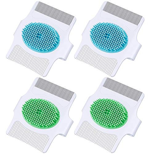 4 Pieces Cradle Cap Brush Cradle Cap Comb, 3-in-1 Design Cradle Cap Brush Baby's Scalp Brush with Soft Rubber Bristles, Help Gently Massage and Care Scalp, Blue and Green