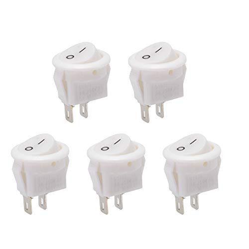 uxcell SPST Boat Rocker Switch Round Toggle Switch White for Boat Car Marine 2pins ON/OFF AC 250V/3A 125V/6A 5pcs