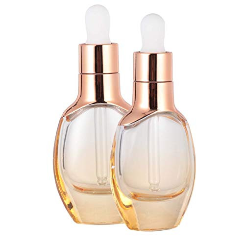 EXCEART 4PCS Glass Dropper Bottle Empty Essential Oil Vials Travel Refillable DIY Cosmetic Sample Container Liquid Perfume Bottle 35ml Golden Dropper