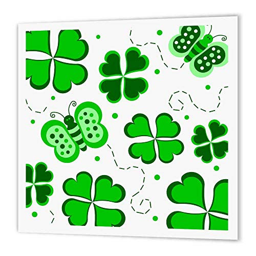 3dRose ht_77558_2 Green and White Butterfly and Shamrock Design Iron on Heat Transfer for White Material, 6 by 6-Inch