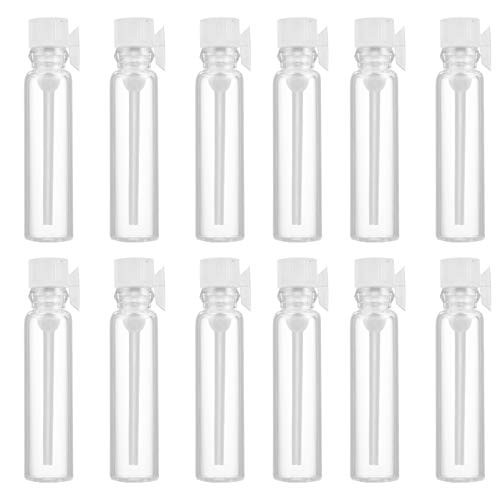 FRCOLOR 50pcs Empty Perfume Bottles Tube Mini Clear Glass Perfume Atomizer Refillable Fragrance Sample Vial Containers for Cosmetic Makeup Essential Oil 1ml
