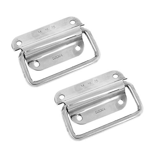 HONJIE Spring Loaded Handle Stainless Steel Heavy Duty Handle Box Pull Handles for Toolbox Chest Case Lifting Door Chest 2 Pack