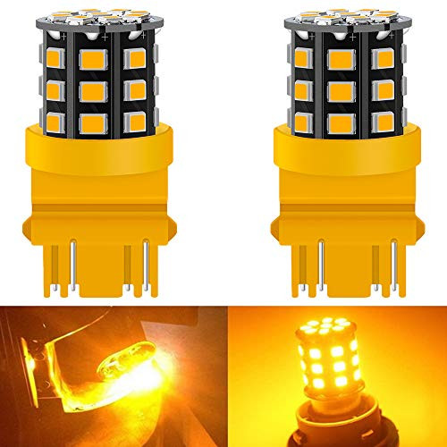 ALOPEE - 2-Pack 3056 3156 3057 3157 4157 Car Turn Signal Lights - 12V-24V Amber/Yellow Extremely Bright 600 Lumens 2835 33 SMD LED Light Bulb - Replacement for Tail Blinker LED Bulb