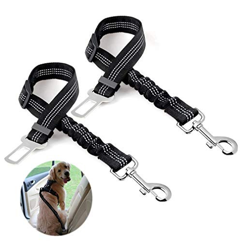 WiseLight 2 Pcs Dog Seat Belt Adjustable Elastic Nylon Pet Car Safety Seat Belt with Bungee Buffer Reflective Puppy Safety Leads Vehicle Seatbelt Harness for Pet Dogs Cats, Black