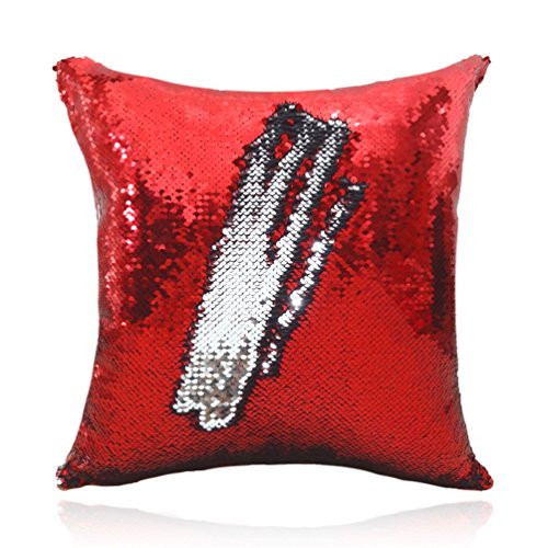 San Tungus Red and Silver Reversible Sequin Pillow Case 18inch x18inch  Decorative Mermaid Pillow Cover Color Changing Cushion Throw Pillowcase Sequin Pillow Cushions