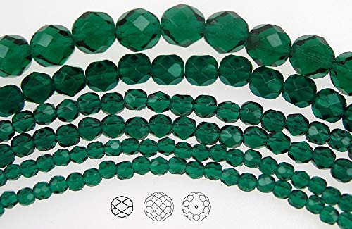 3mm 135 Beads Emerald, Czech Fire Polished Round Faceted Glass Beads, 16 inch Strand