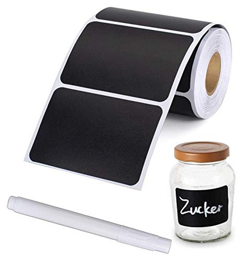 120 Chalkboard Labels with in Erasable White Chalk Pen, Reusable Waterproof and Safe Removable Blackboard Sticker Label for Jars Glass Bottle