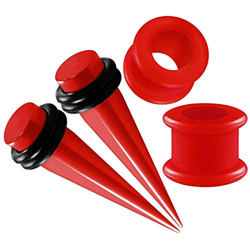 2 Pairs Red Acrylic Gauges 12 mm Taper Expander Silicone Double Flare Flesh Tunnel Piercing Stretcher Ear Lobe Plugs BG6404