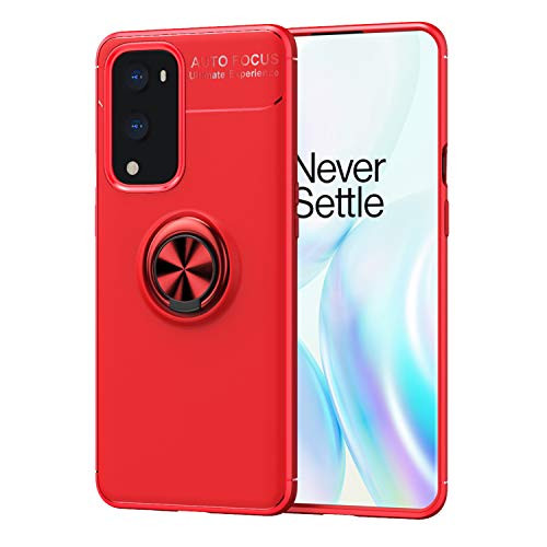 DAMONDY for Oneplus 9 Pro Case,Carbon Fiber 360 Degree Rotating Ring Holder Stand fit Magnetic Car Mount Kickstand Drop Protection Case for Oneplus 9 Pro 5G -Red