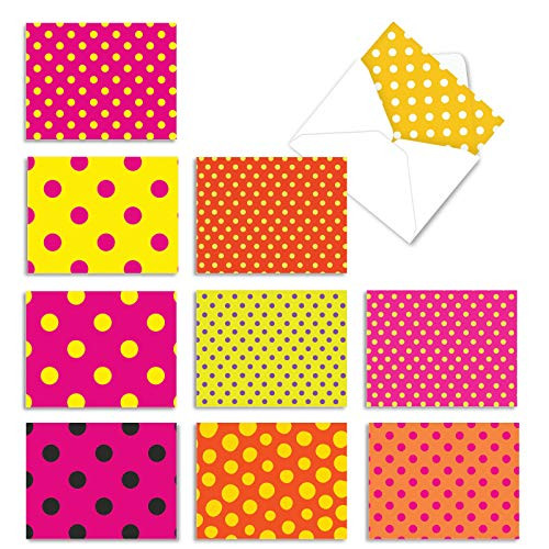 The Best Card Company - Box of 10 All Occasion Note Cards 4 x 5.12 Inch - Blank Assorted Bulk Set - Hot Dots M3066