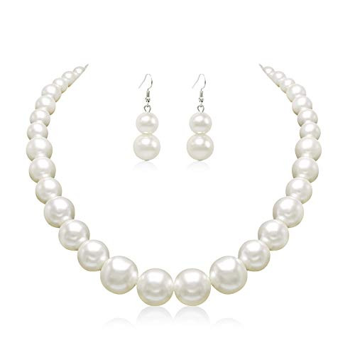 Colorose Faux Pearl Necklace Earring Set for Women Chunky Beads Strand Statement Necklaces Costume Jewelry Colorose Faux Pearl Necklace Earring Set for Women Chunky Beads Strand Statement Necklaces Costume Jewelry