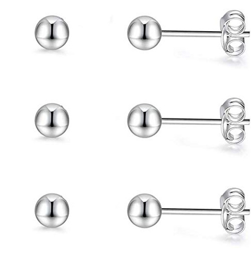3 Pair Sterling Silver Ball Stud Earrings, 3mm Silver Ball Earring Set, Tiny Stud Earrings for Women Men Teen Girls 3 Pair Sterling Silver Ball Stud Earrings, 3mm Silver Ball Earring Set, Tiny Stud Earrings for Women Men Teen Girls