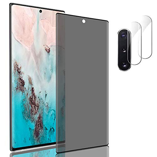 1plus 2 Privacy Screen Protector Tempered Glass for Samsung Galaxy Note 10plus /Note 10 Plus plus  Camera Lens Protector Anti-Spy Privacy Protection3D Curved Edge9H  and  Scratch Resistant Protective 6.8inch