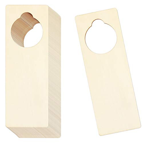 BILLIOTEAM 16 PCS Unfinished Wood Door Knob Hangers,Blank Natural Wooden Door Knob Signs for DIY Craft,Home Hotel Office Decoration9.5inch  x 3.25inch  x 0.1inch