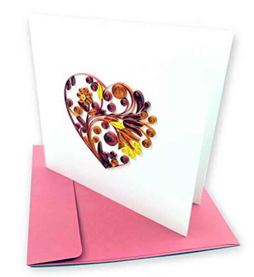 Heart of Flowers Quilling Greeting Card, 6x6" with Envelope. Any Occasion. Blank Inside. Hand-made. Suitable for Framing.