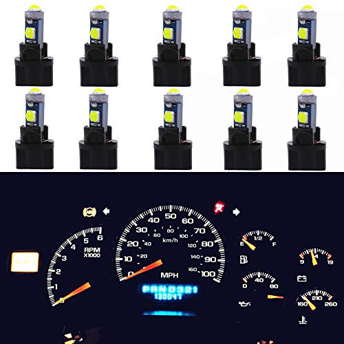 WLJH Super Bright White Canbus T5 Dash Light Bulbs Car Instrument Panel Cluster Gauge Turn Signal High Beam Indicator Warning Led 73 74 286 2721 Bulb PC74 Twist Socket,Pack of 10