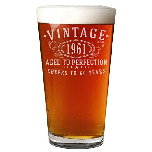Vintage 1961 Etched 16oz Pint Beer Soda Glass - 60th Birthday Aged to Perfection - 60 years old gifts