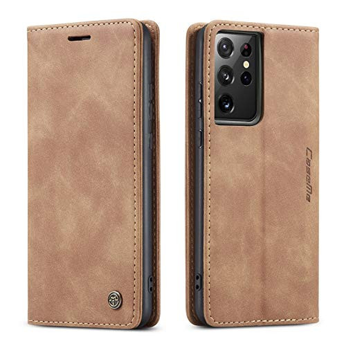 Kowauri Flip Case for Galaxy S21 Ultra,Leather Wallet Case Classic Design with Card Slot and Magnetic Closure Flip Fold Case for Samsung Galaxy S21 Ultra 5G Brown