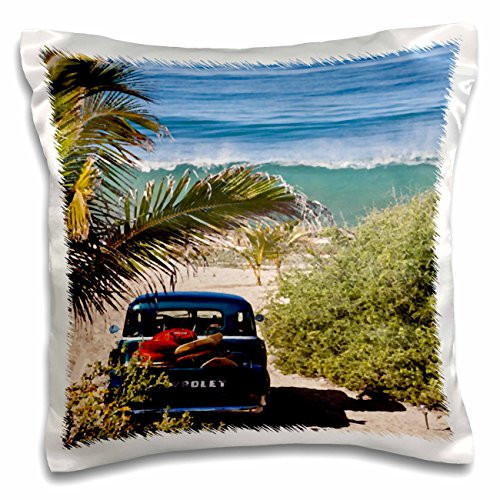 3dRose Classic Woody with Surfboards on a Tropical Island Beach - Pillow Case, 16 by 16-inch (pc_53871_1)