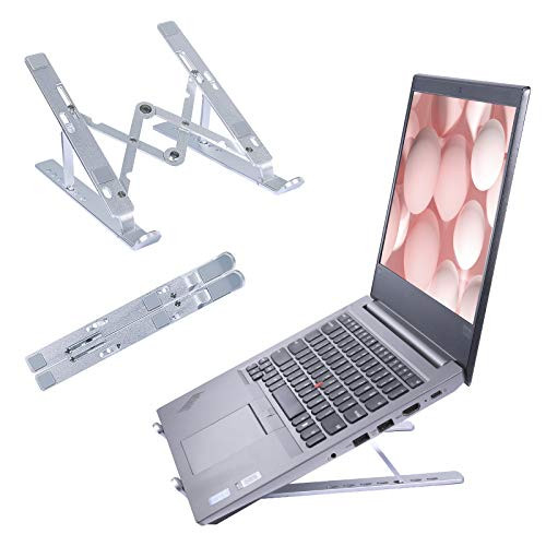Kuyang Laptop Stand, Aluminum Laptop Holder, 6 Angles Adjustable Ergonomic Foldable Portable Laptop Riser, Compatible with 10 to 15.6 Inches Notebook Computer, Silver