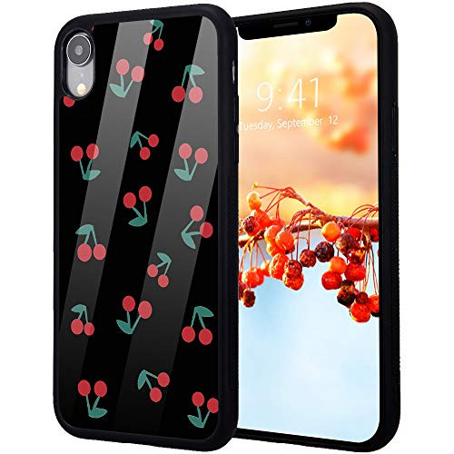 Idocolors Black iPhone XR Case, 6.1Soft Soft Flexible Silicone and Aluminum Hard Back Shockproof Back Protective Cover,Cute Personalized Creative Cherry Girly and Boys Cases for iPhone XR
