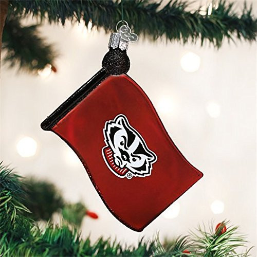 Old World Christmas University of Wisconsin Flag Glass Blown Ornament