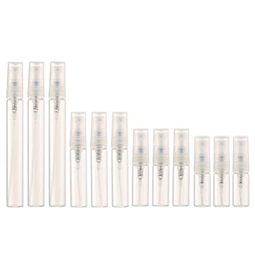 Beaupretty 12PCS Mini Spray Bottles Refillable Glass Sprayer Perfume Atomizer Travel Bottle Samples for Cosmetic Essential Oils 2ml, 3ml, 5ml, 10ml