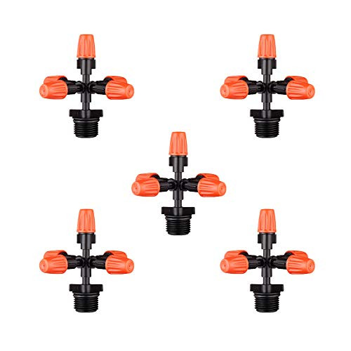 Somubi Micro Spray Adjustable Flow Irrigation Drippers, 5 Heads Mist Nozzle Garden Adjustable Sprinkler Drip Irrigation Mister Heads, Set of 5
