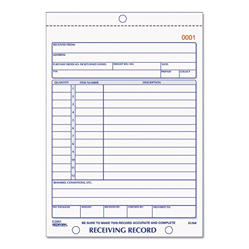 Rediform 2L260 Receiving Record Book 5 1/2 x 7 7/8 Three-Part Carbonless 50 Sets/Book