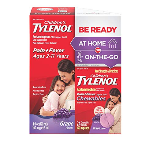 Children's Tylenol Liquid 4 fl. oz  and  Chewable 24 ct, Pain Relief, Grape, 2 pc bundle, 1 Count