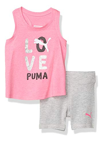 PUMA Baby Girls' Tee and Short Set, Fluo Pink Heather, 12M