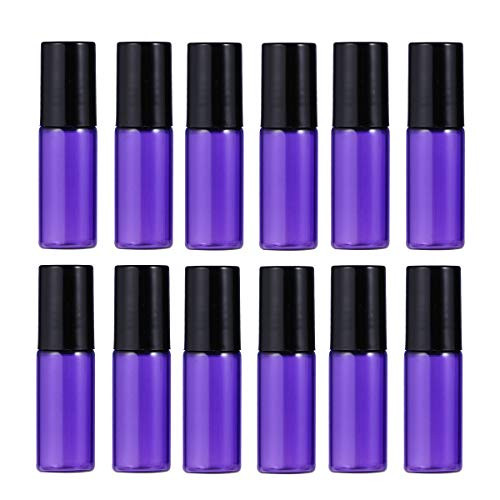 SUPVOX 12pcs Glass Roller Bottles 5ml Refillable Essential Oil Roller Balls for Aromatherapy Perfume Lip Balm